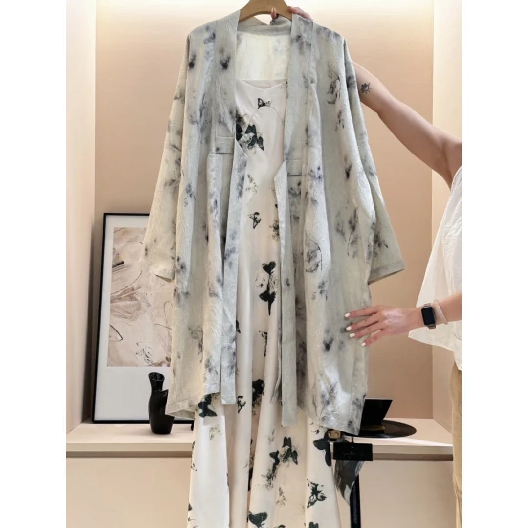 高级感新中式叠穿开衫吊带睡裙女夏季新款国风睡衣家居服套装上衣