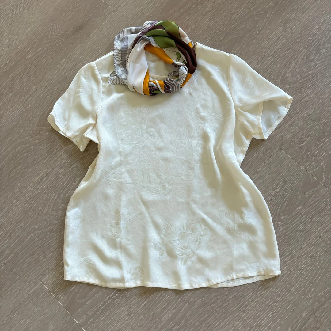 圆领波浪植物花卉常规款短袖T恤夏季时尚风