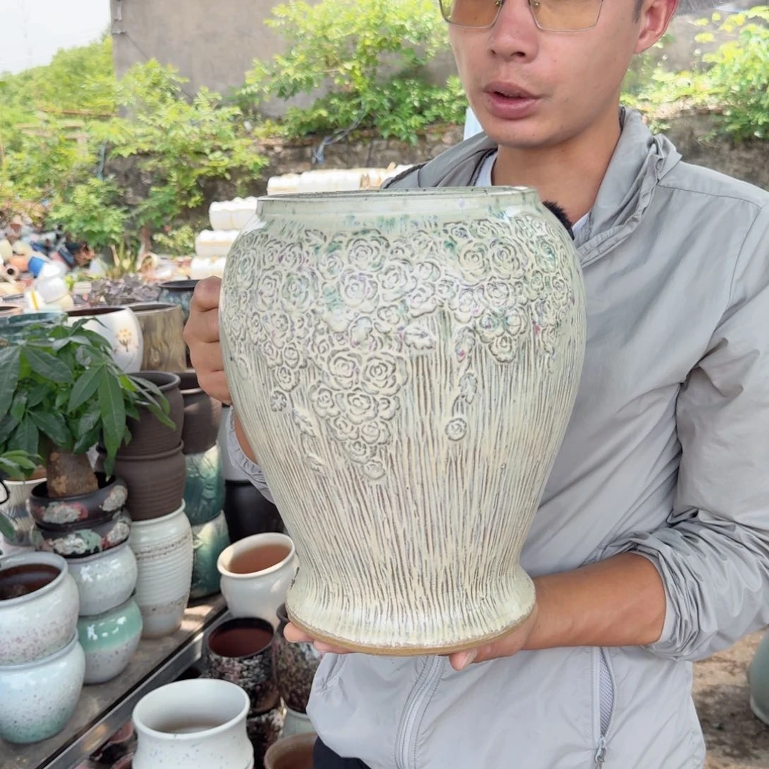 紫砂花盆口18高29（一个美人鱼彩色玫瑰花