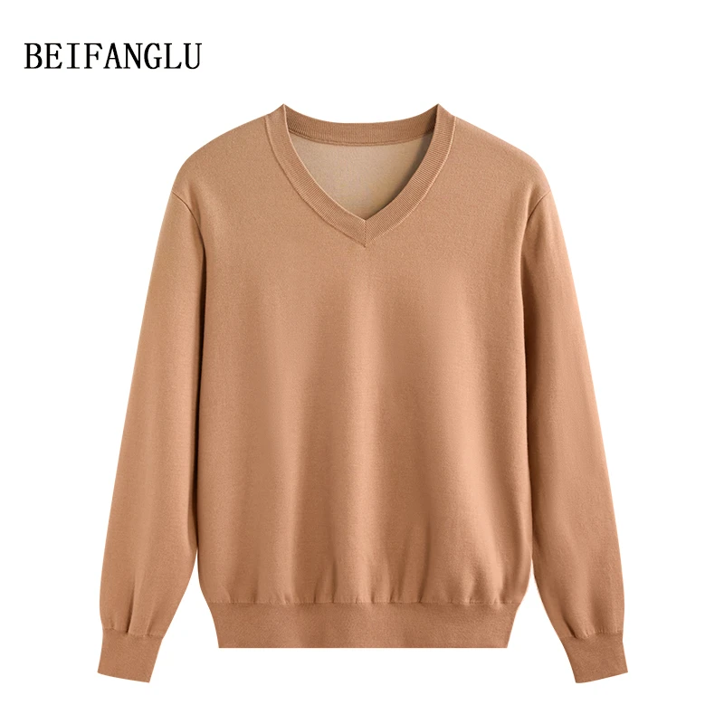 北方鹿 可机洗精纺羊毛！专柜髙货商务休闲男士V领套头针织衫2860