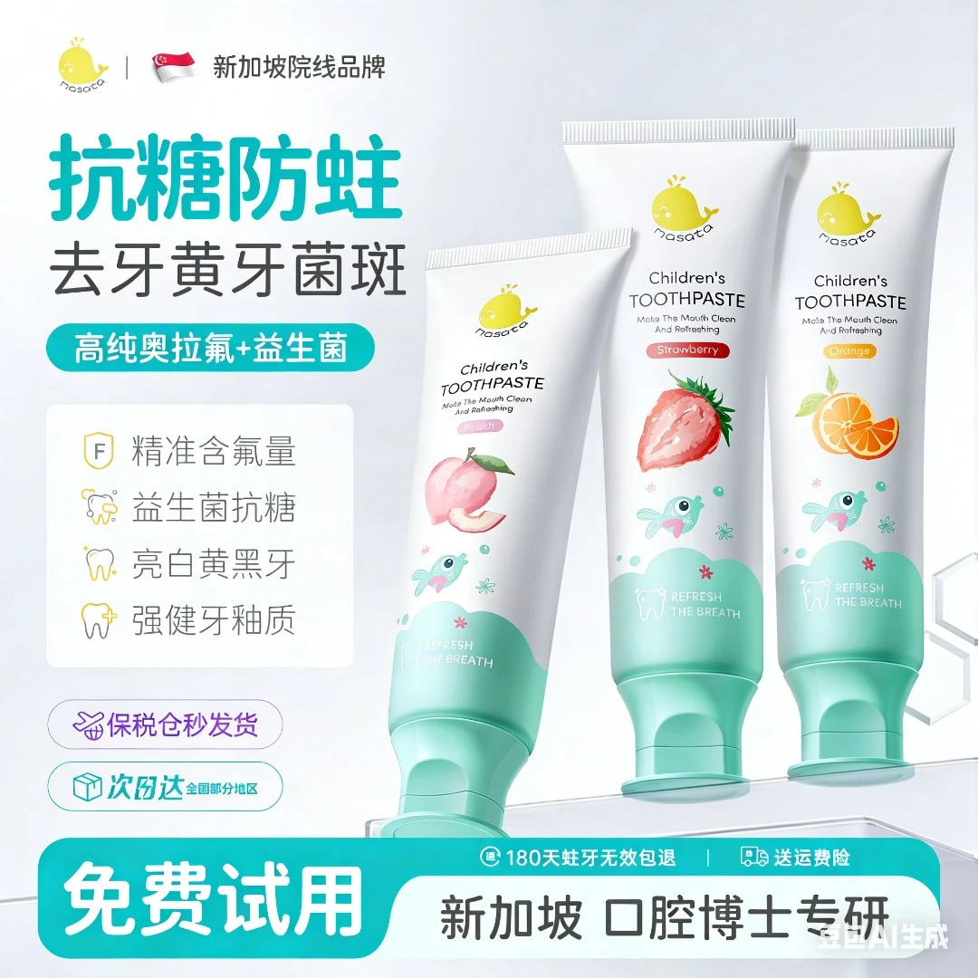 【董璇推荐】Masata儿童牙膏换牙期含氟奥拉氟防蛀固齿0到3岁宝宝