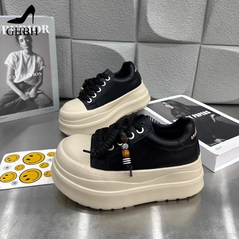 秋季新款舒适厚底增高松糕底女鞋系带欧美鞋轻便时尚面包鞋潮