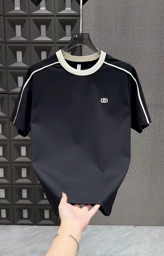 2025年夏季新款潮流男士百搭休闲拼接短袖T恤上衣宽松刺绣半袖男t