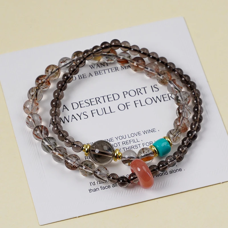 原创时尚设计多圈超七水晶茶晶盐源玛瑙跑环女款手串手链 -8941