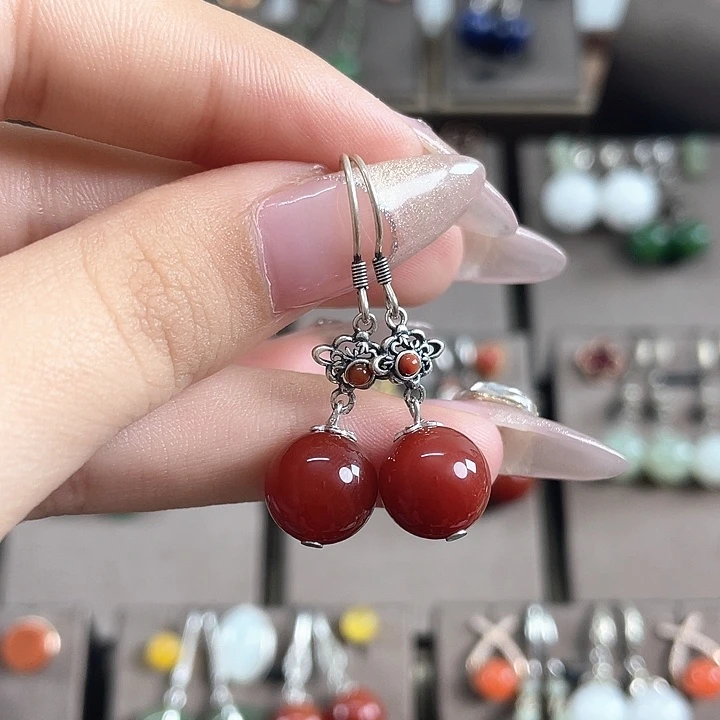 玛瑙/玉髓耳饰银S925镶嵌10左右