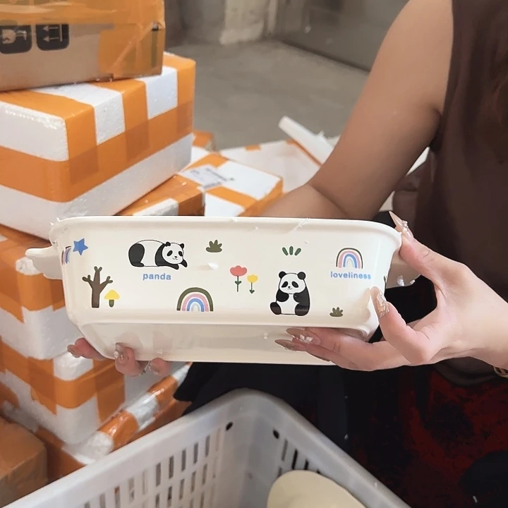 瓷片摩登熊猫烤盘一个微瑕
