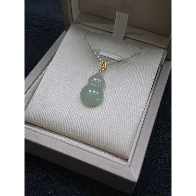 铖钰和田玉银扣葫芦吊坠浅镀金镶嵌气质精美优雅简约女款时尚精致