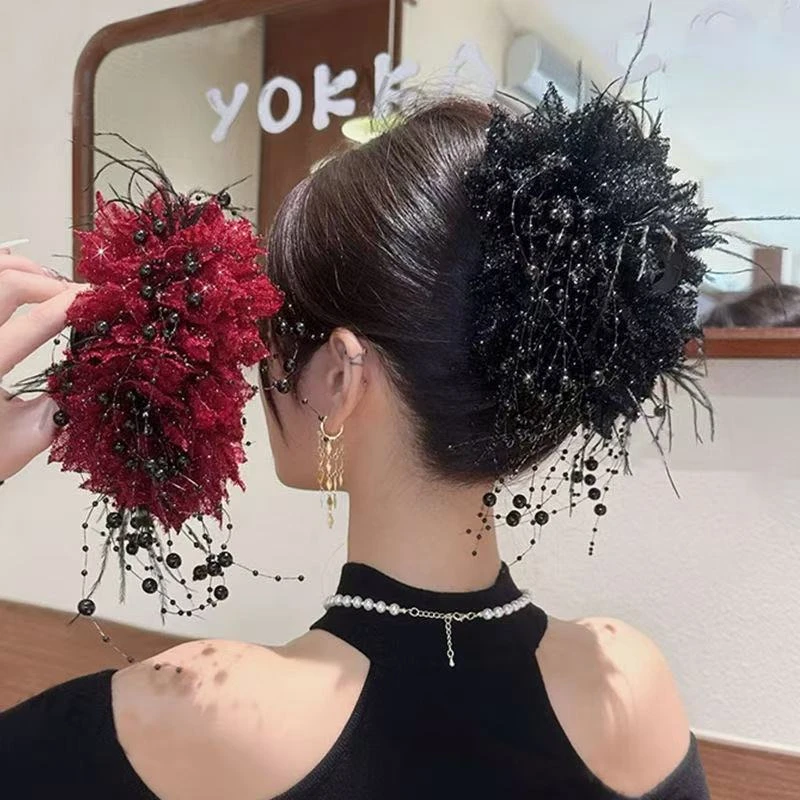 韩式复古港风亮闪花朵抓夹网红百搭时尚大版鲨鱼夹显发量头饰发夹
