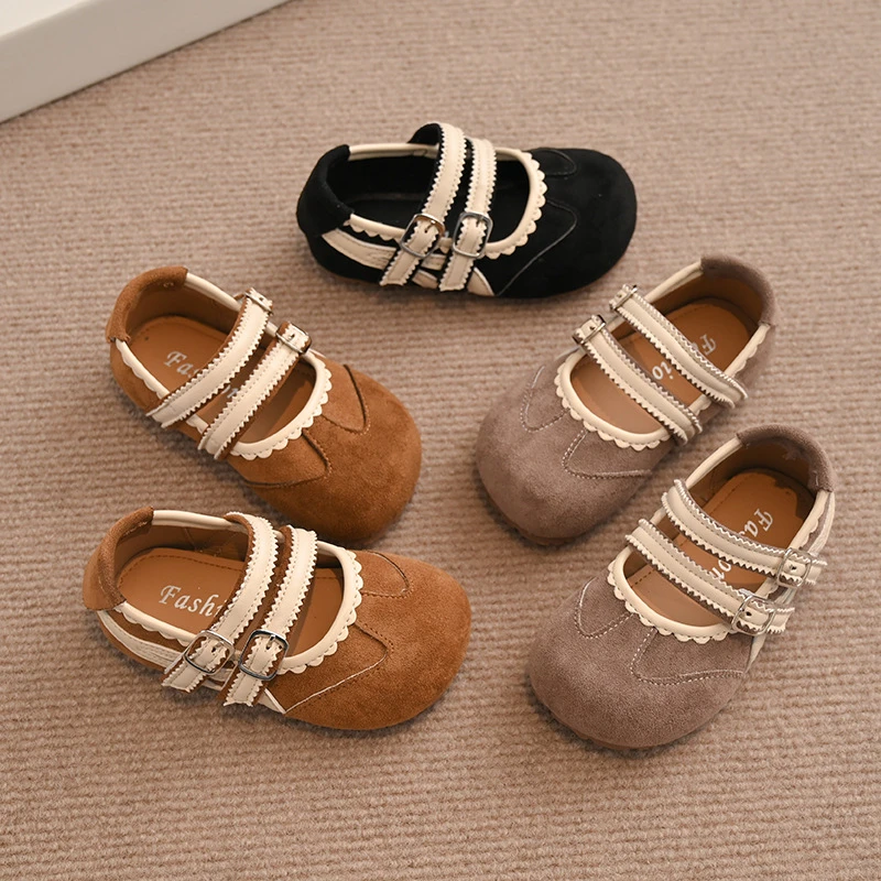 儿童百搭软底勃肯鞋绒面韩版小单鞋2025春秋新款女孩韩版防滑单鞋