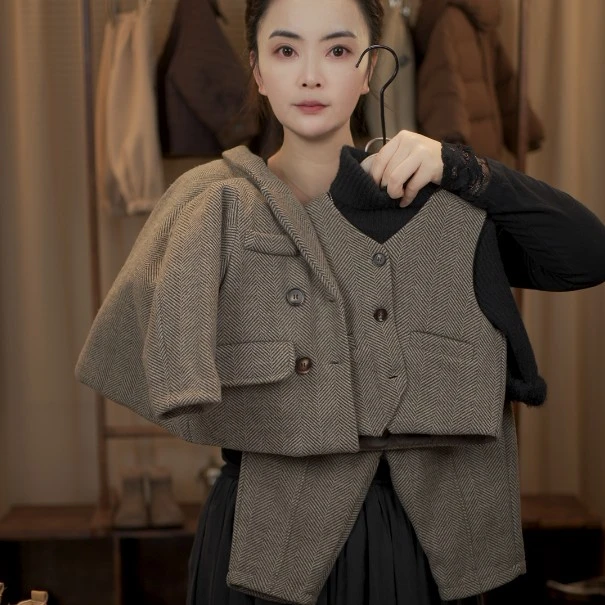 2025秋冬穿搭毛呢外套时尚儿童男童装宝宝三件套