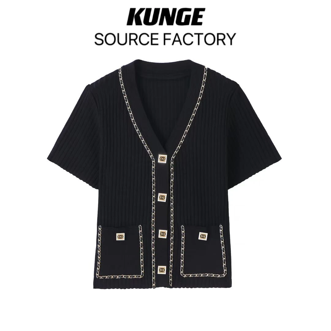 KUNGE-重工法式小香风针织开衫夏季女短袖休闲时尚上衣-233