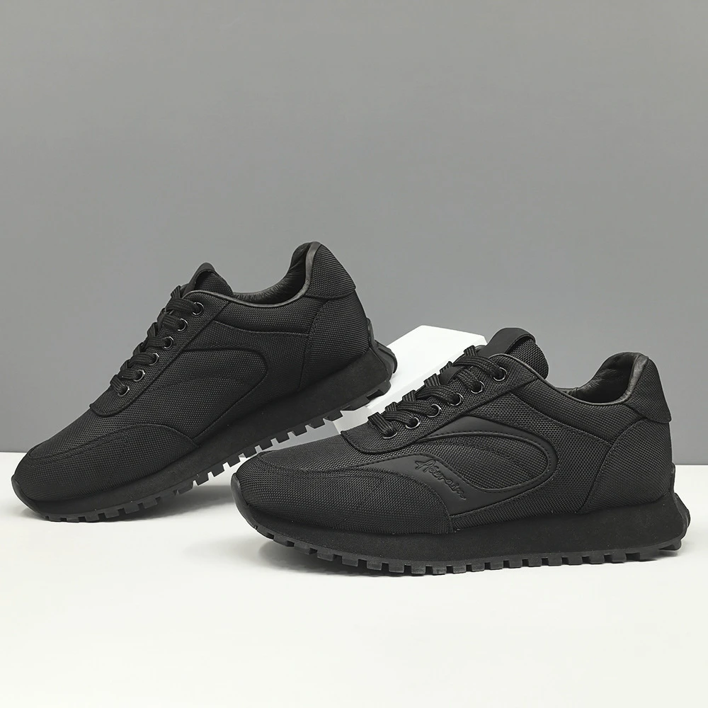 男鞋新款透气舒适针织鞋面厚底运动鞋轻便软底时尚低帮系带休闲鞋