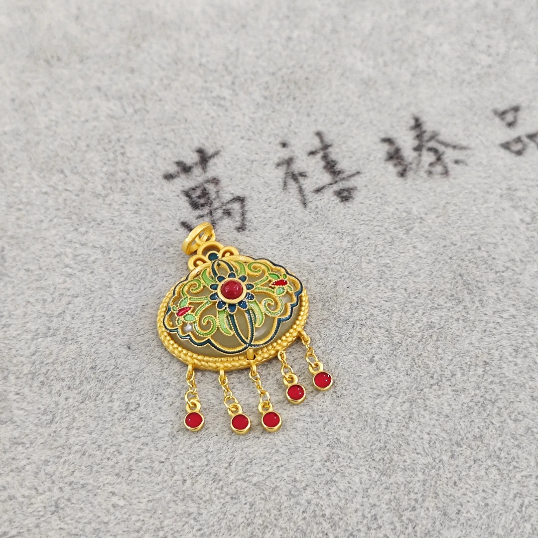和田玉珐琅工艺银吊坠P017 ea