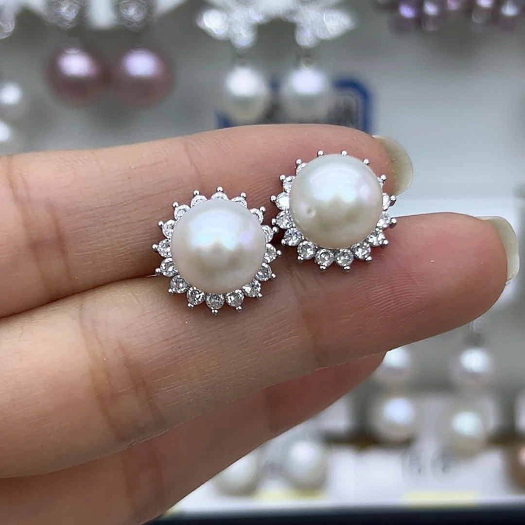 银S925镶嵌耳饰淡水珍珠