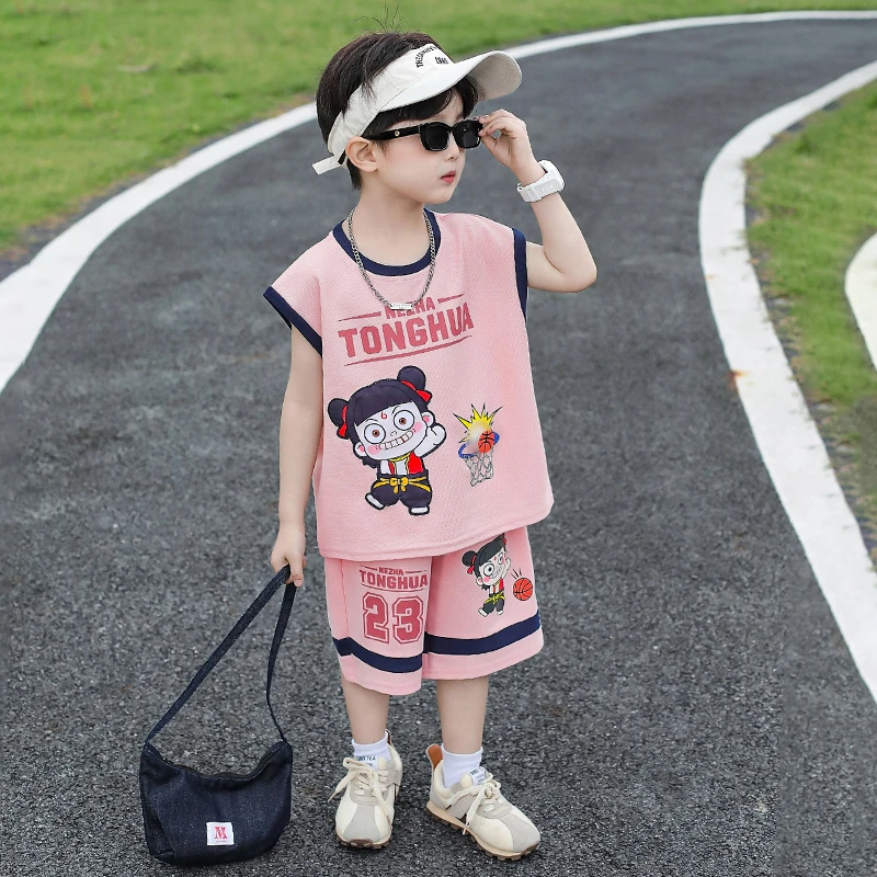 哪吒儿童衣服2025新款男童夏装背心套装男孩潮酷薄款宝宝运动夏装