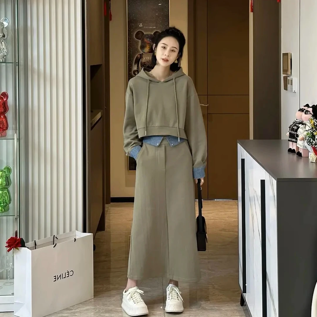 LOS女装秋季卫衣套装洋气减龄显瘦半身裙时尚两件套胖mm200斤300