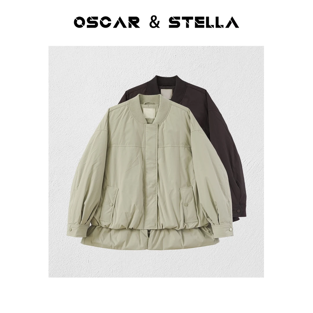 OSCAR&STELLA【玛格丽】宽松白鸭绒花苞下摆棒球羽绒服314-33257