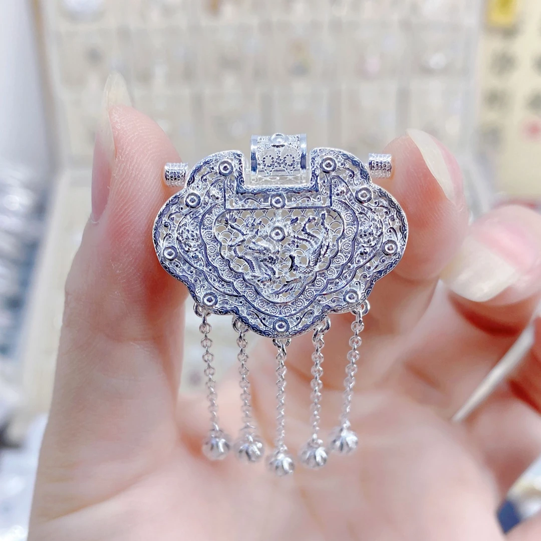 吊坠足银 足银999天子门生状元及弟中式龙凤呈祥吊坠纯银轻奢礼物