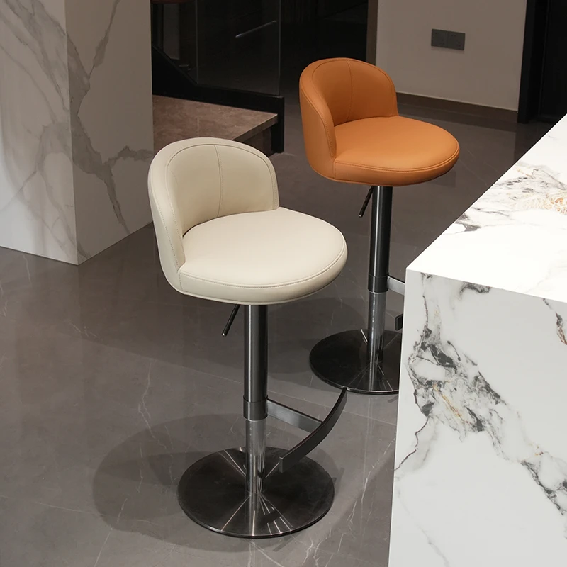 真皮轻奢升降旋转吧台椅子家用酒吧高脚凳西厨中岛台餐椅现代简约