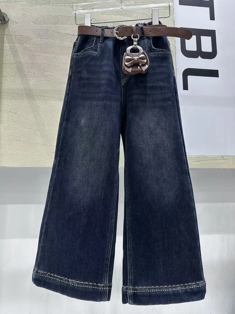女童冬季牛仔裤直筒裤阔腿裤休闲裤时尚百搭
