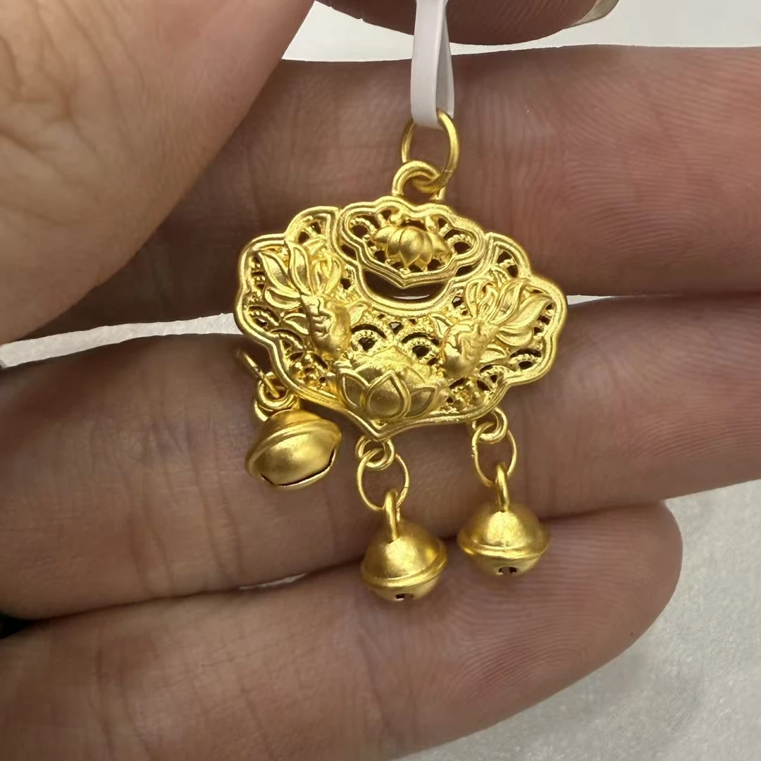 【莹莹专享】足金999双鱼莲花锁 GP   1.47纳金添喜