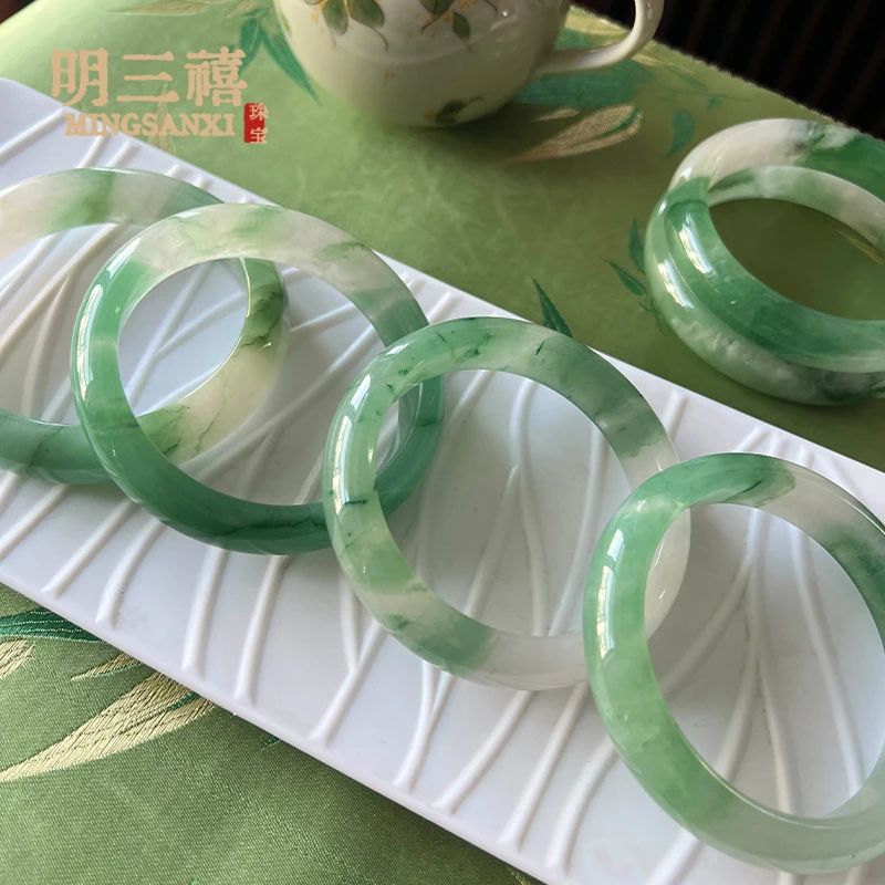 非金属玻璃手镯时尚古风新疆天山翠手镯飘花女款丹青天山手镯ins