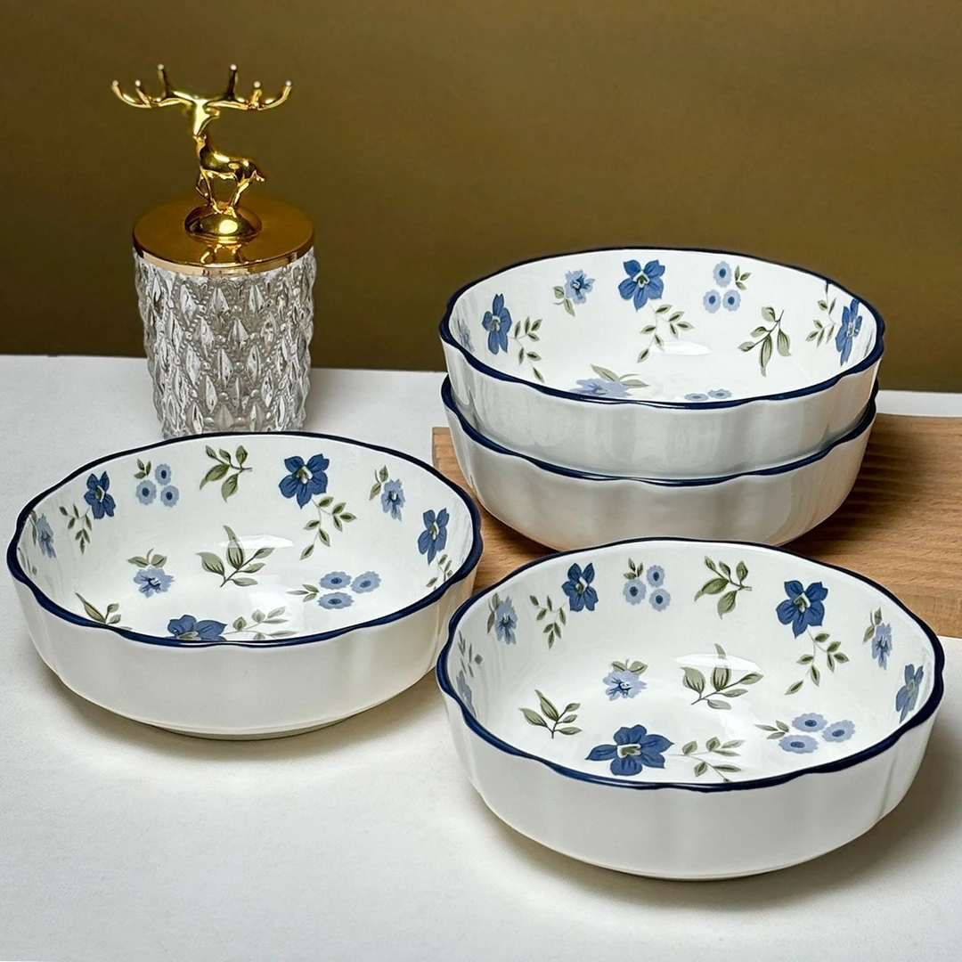 陶瓷6英寸水果沙拉碗可爱餐具新中式家用高颜值耐高温泡面汤碗ww