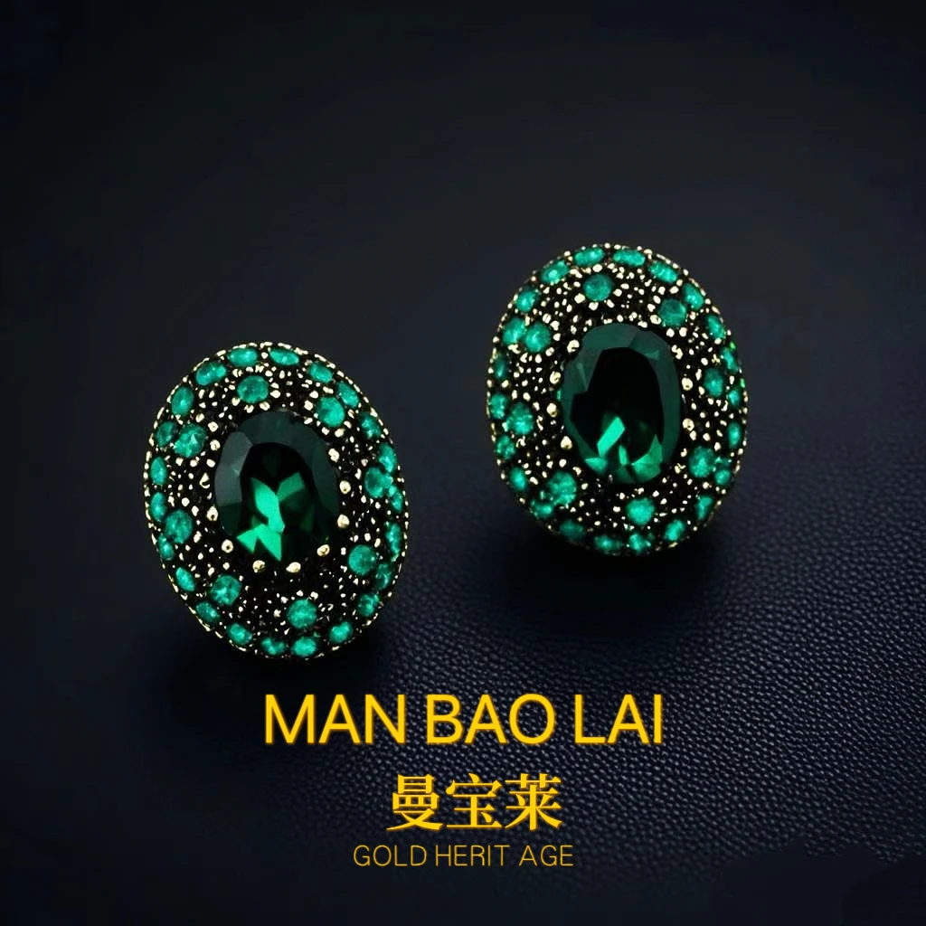 曼宝莱 合金耳饰 【曼宝绿韵】翠韵椭圆耳钉  MB100