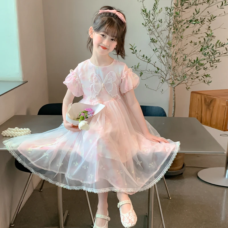 女童连衣裙夏装2025新款儿童洋气时髦公主裙女孩夏季网纱裙子大童