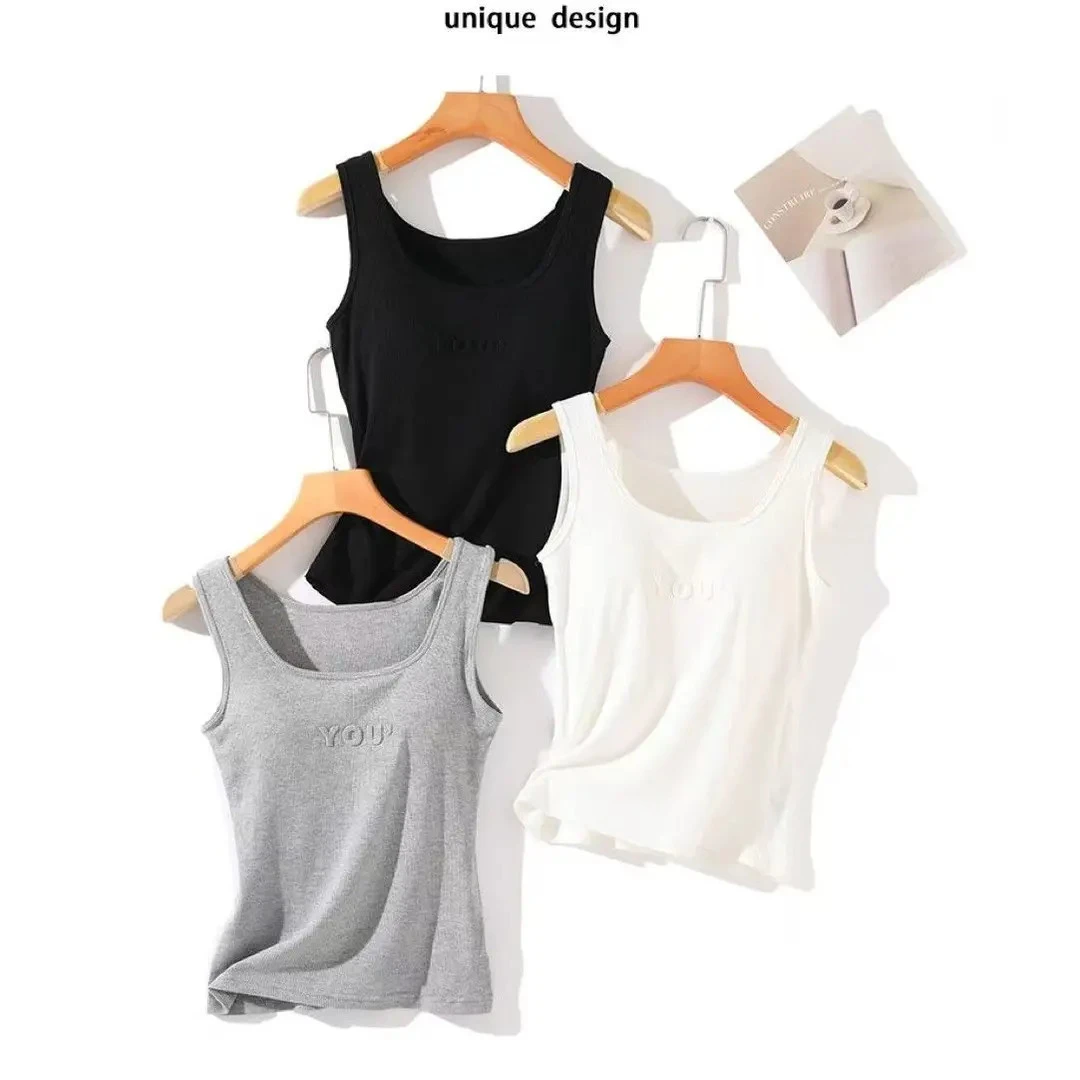 桑蚕丝粉底液字母吊背心打底外穿文胸背带二合一无袖修身上衣夏季