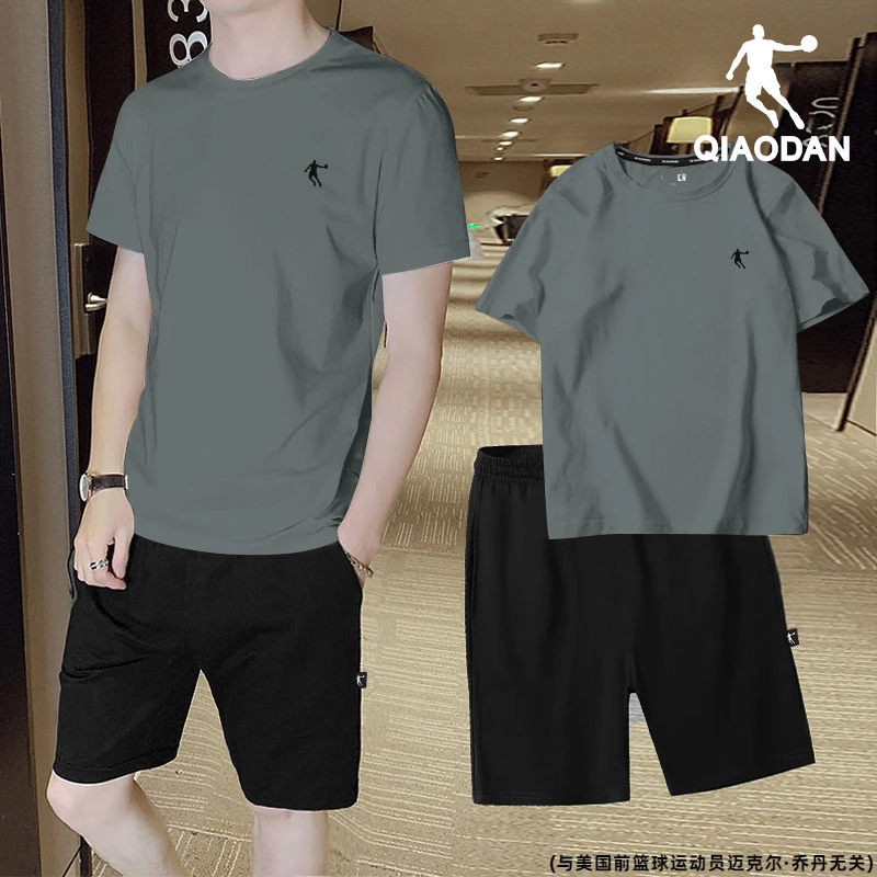 乔丹运动套装男圆领夏季休闲t恤短裤男士新款宽松冰丝半袖两件套