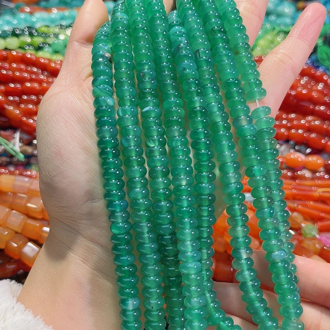 玛瑙/玉髓合金珠宝半成品8.5mm绿玛瑙算盘一条