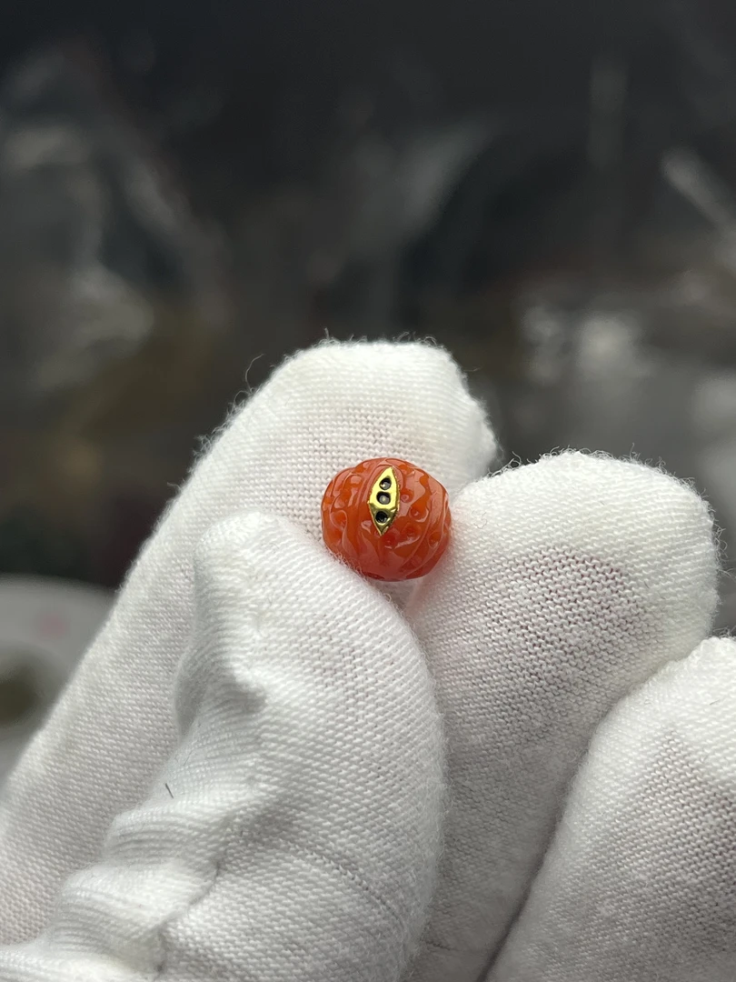 保山料柿子红手工雕刻金刚直径9➕×8mm