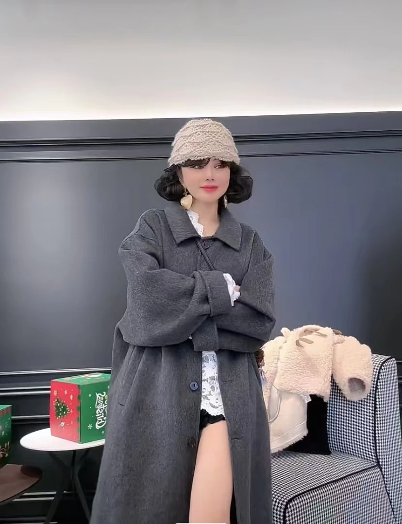 【NANA】秋冬款设计师宽松款大衣双面呢气质百搭女士D908-1