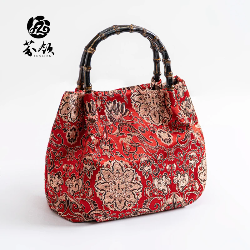 芬领-新中式-桑蚕丝宋锦40姆米22*20cm中式风竹节包手提包-BB125-