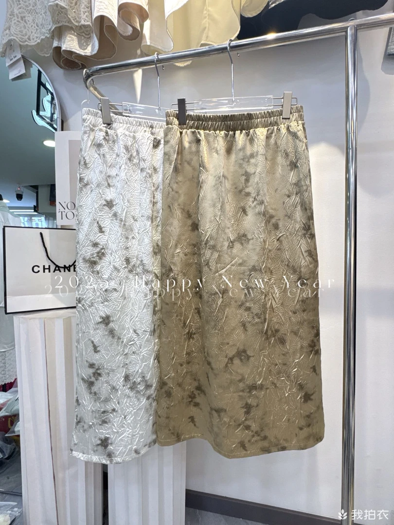 复古肌理感万能腰显瘦遮肉半身裙晕染工艺25357