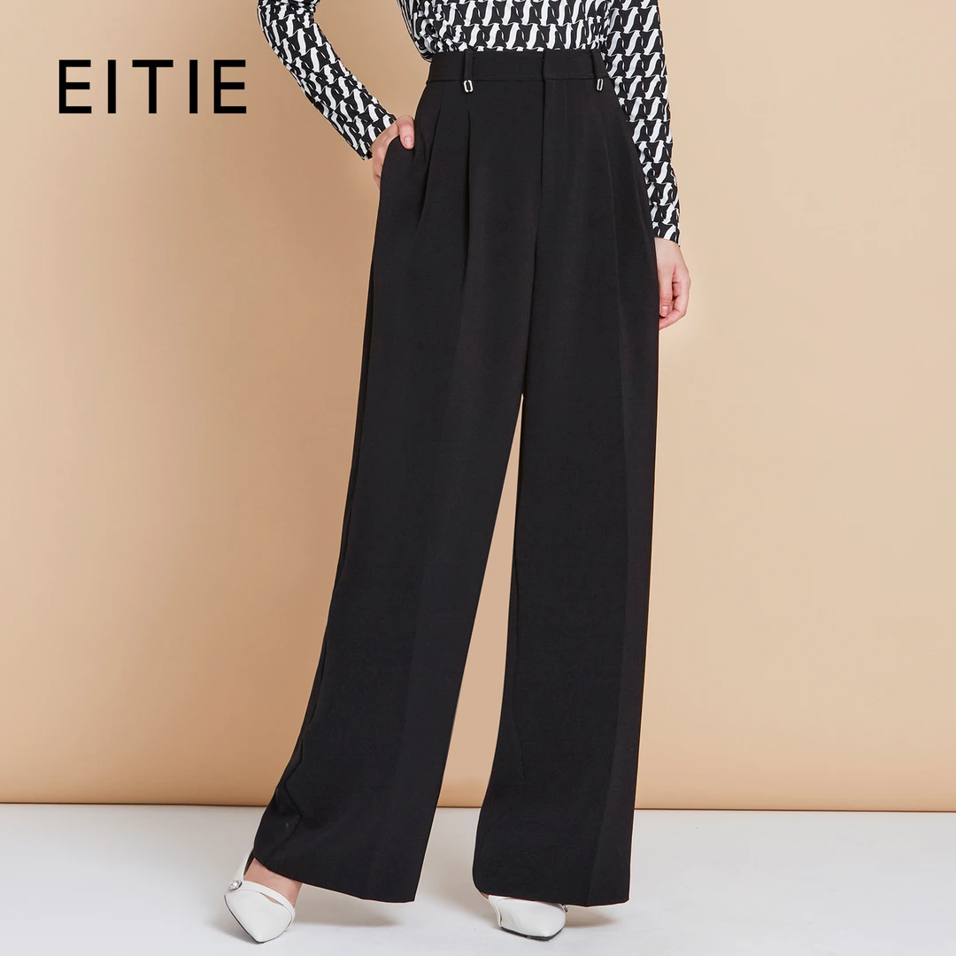 EITIE爱特爱25秋气质通勤休闲裤女宽松显瘦高腰阔腿长裤C2505814