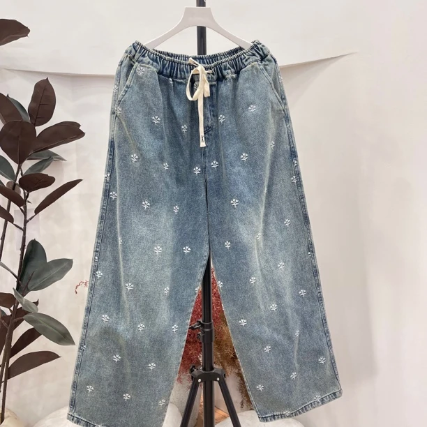 206春季新款刺绣工艺牛仔直筒裤女