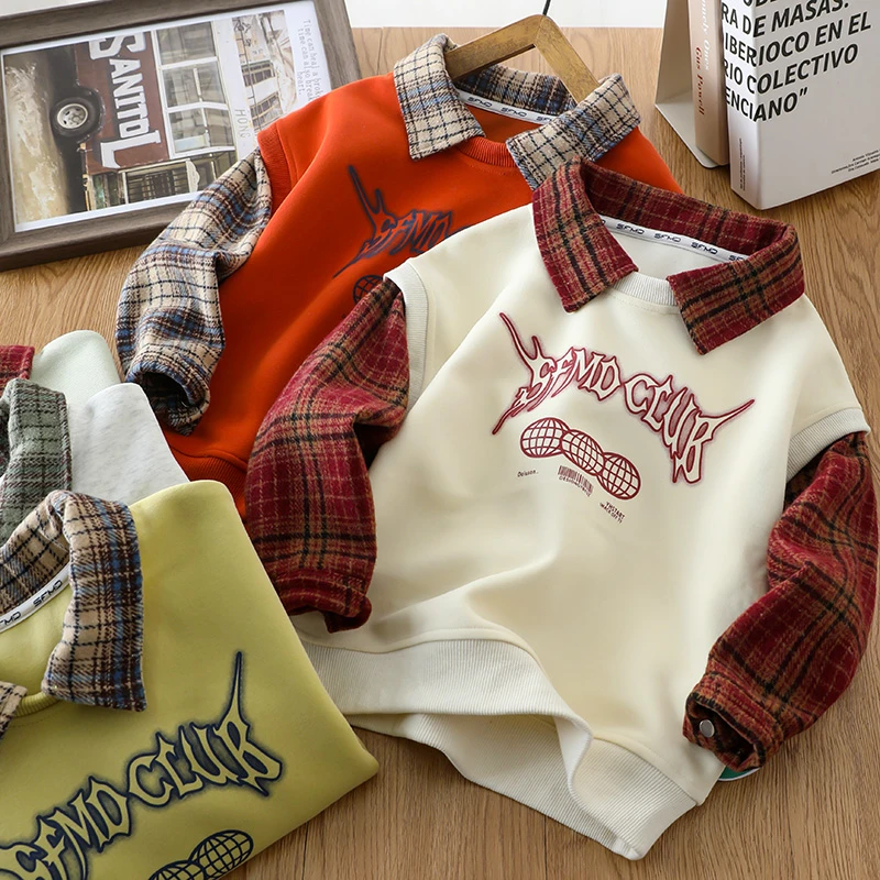 2025春秋新款男童卫衣中大童春装假两件打底衫儿童翻领POLO衫上衣