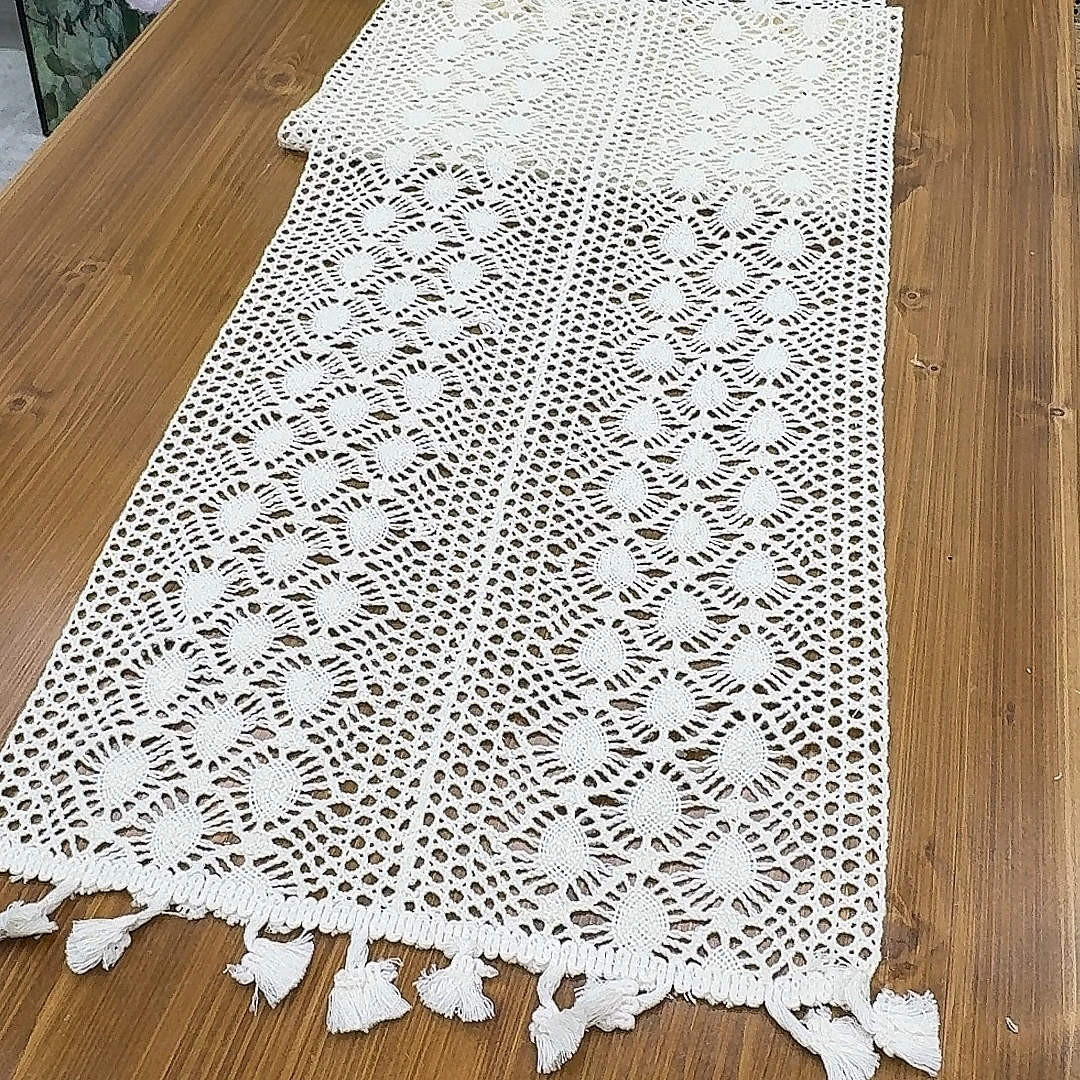 [ 35*180cm ] 凤尾棉线勾花  桌旗 电视柜五斗柜盖布纯棉手工勾花