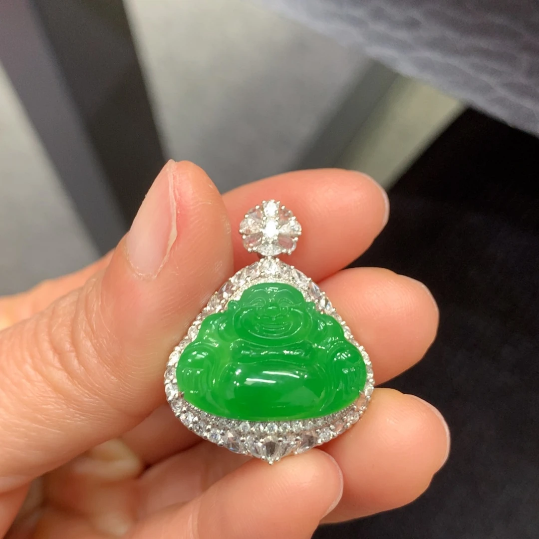 翡翠18K金镶嵌吊坠(不含链)