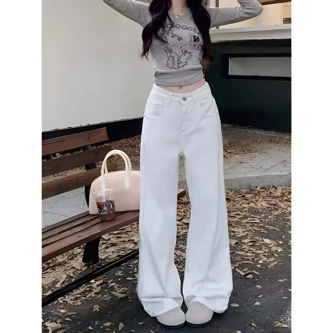 夏季无弹莱赛尔天丝白色2025女装高腰直筒裤显瘦垂感冰丝#2376