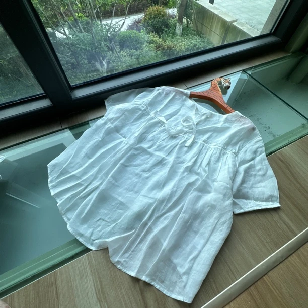 【美琪优选】苎麻女士圆领短袖套头上衣 麻上衣