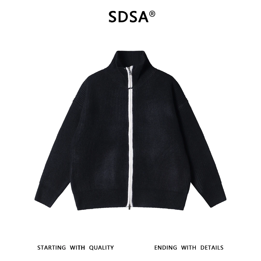 SDSA男士秋冬新款痞帅男装美式撞色拉链立领毛衣百搭慵懒风针织衫