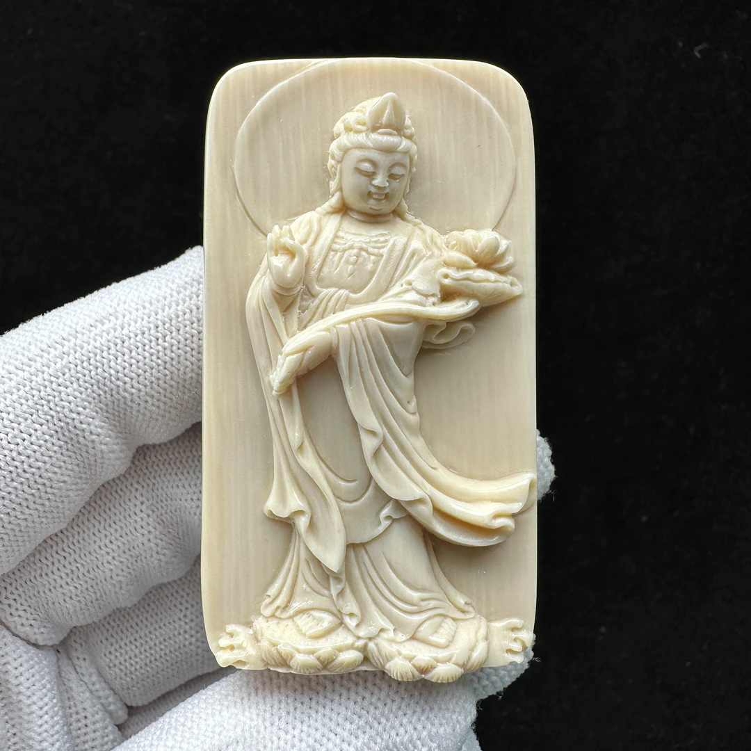 Z11-75天然猛犸牙雕刻整身观音 33*59*14mm支持鉴定 假一罚四