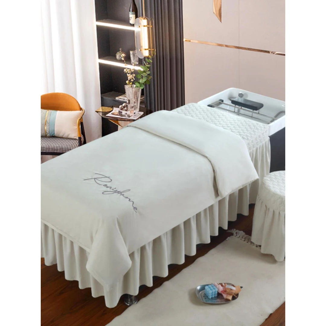 全新网红头部治疗床套四件套泰式纯色洗发床套美容专用床单简约