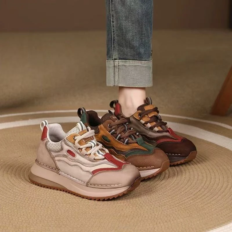 2025秋冬季新款厚底韩版复古百搭休闲鞋撞色软底阿甘鞋女时尚单鞋