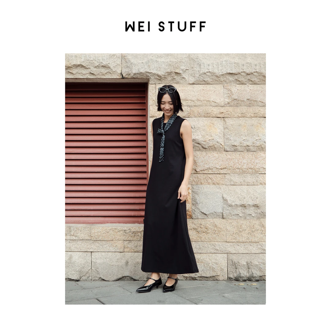 WEI STUFF 黑色棉简约显瘦时尚百搭知性套头无袖连衣裙 6772 S