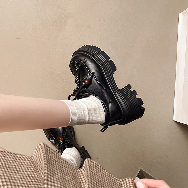 乐福鞋女款2025新款爆款秋季黑色英伦风学生厚底复古jk小皮鞋系带