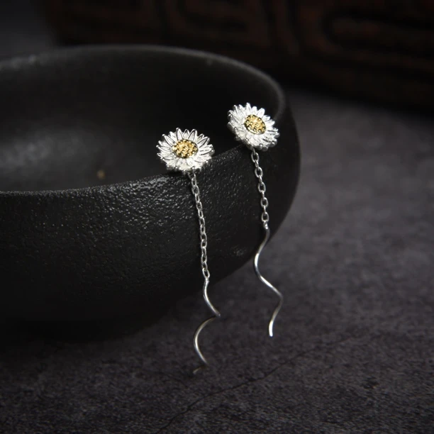 925银耳饰 （桃）小雏菊耳线一对